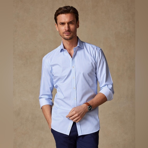 Cafe Cotton Barney sky blue stripe slim fit shirt - Picture 2 of 10